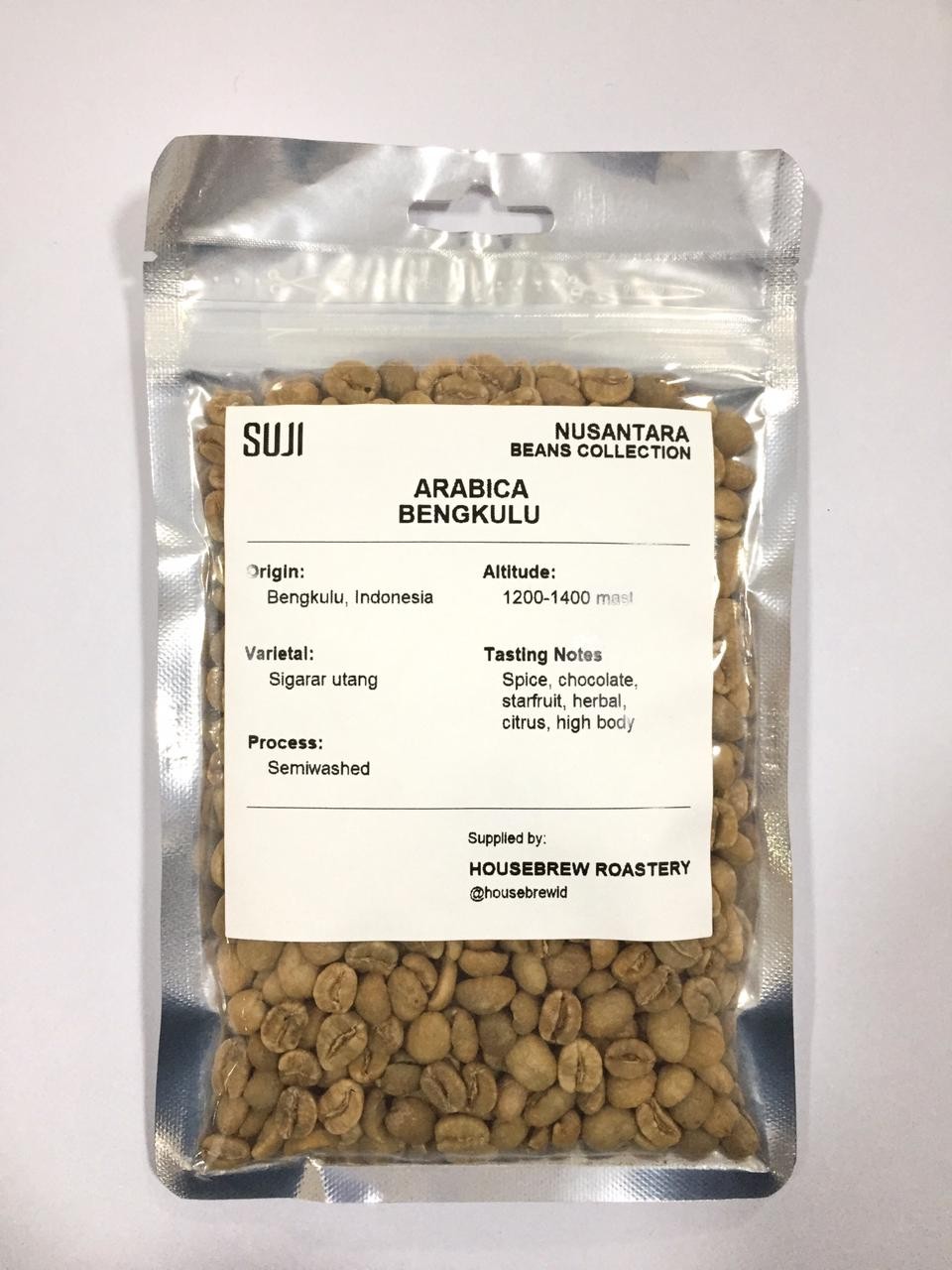 Green Bean Coffee Arabica, Sumatera, Bengkulu Semiwashed 125 gr
