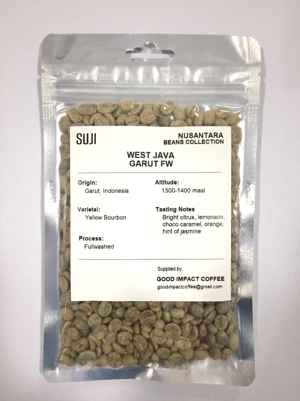 Green Bean Coffee Arabica, Jawa, Garut Fullwashed YB 125 gr